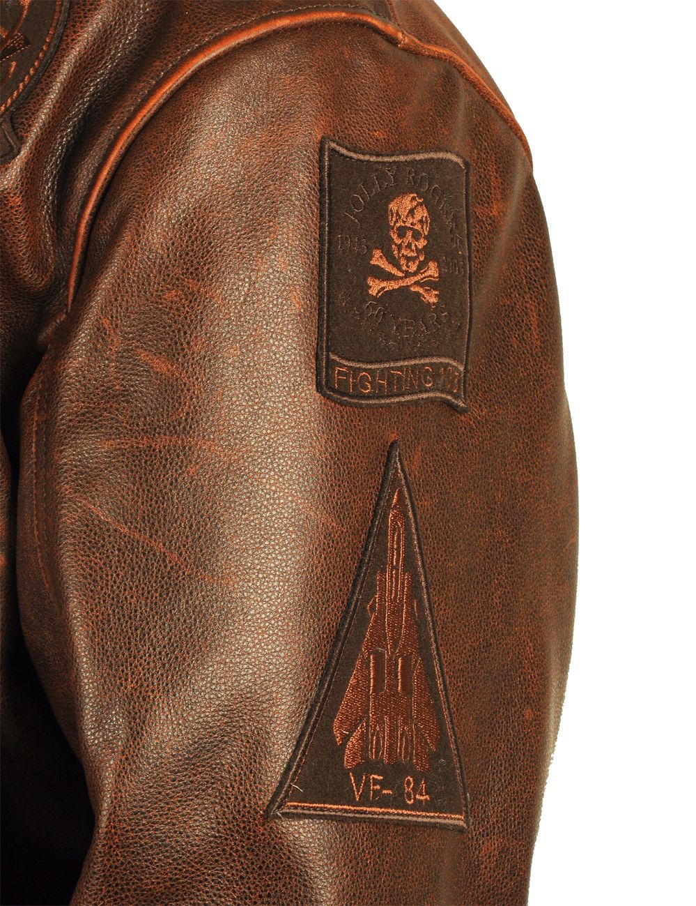 VESTE EN CUIR DE PILOTE TOP GUN JOLLY ROGERS - MARRON