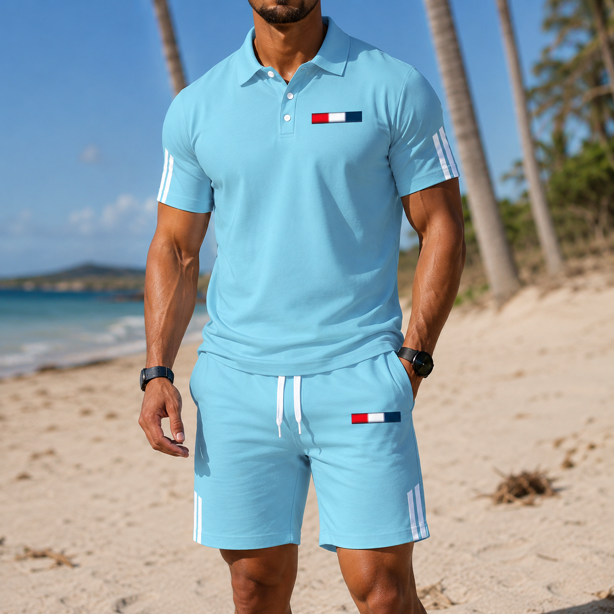 ⏰ Dernier jour : 50 % de réduction ! 🔥 - Ensemble d'été 2 pièces pour homme : polo et short
