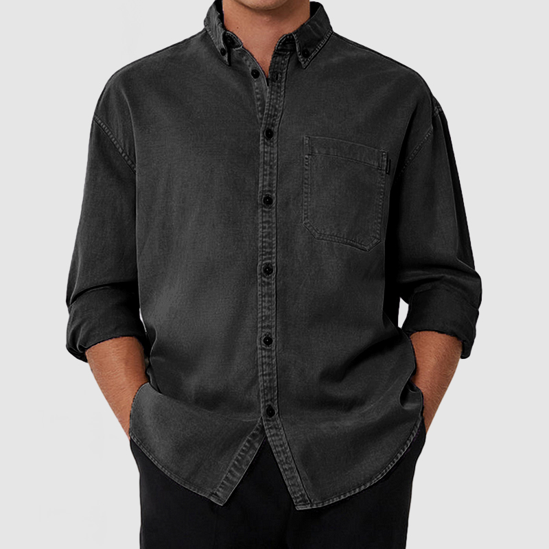 Chemise Décontractée Pour Homme En Coton Lavé Premium Avec Poche