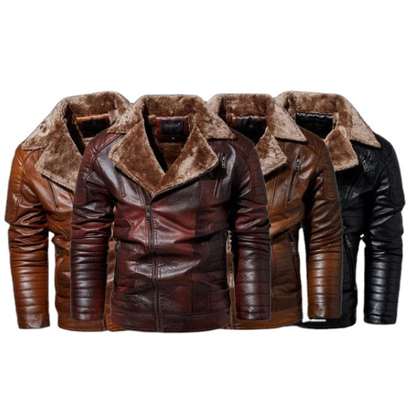 Veste en cuir pour homme avec col rembourré