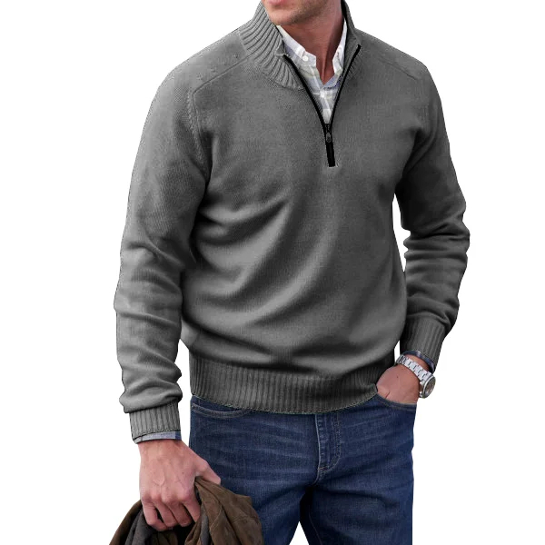 Heren cashmere ritsbasispull, casual stijl, winter