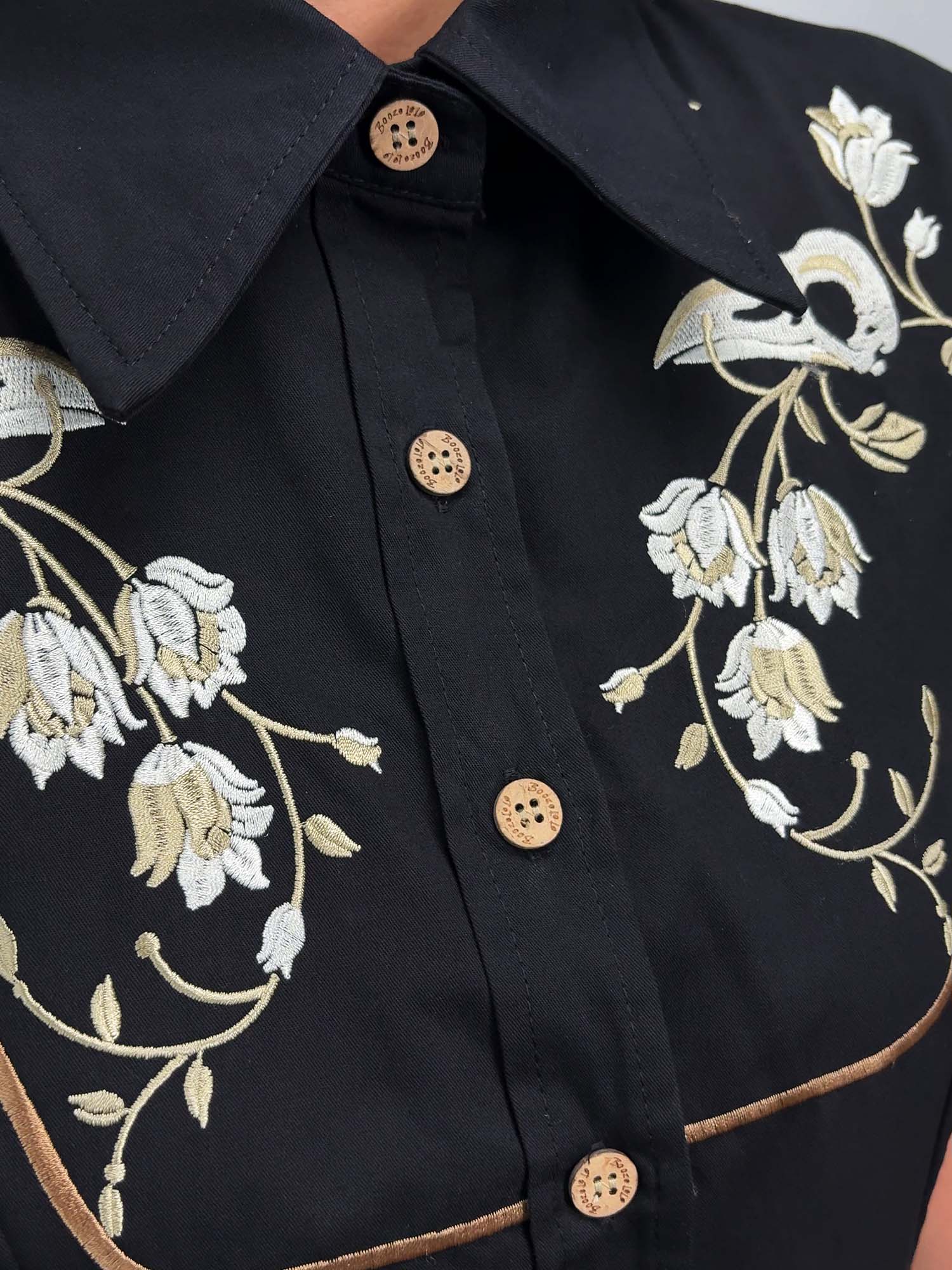 [Broderie] Tête de Corbeau Squelette et Fleur - Robe 100% Coton avec Double Poche