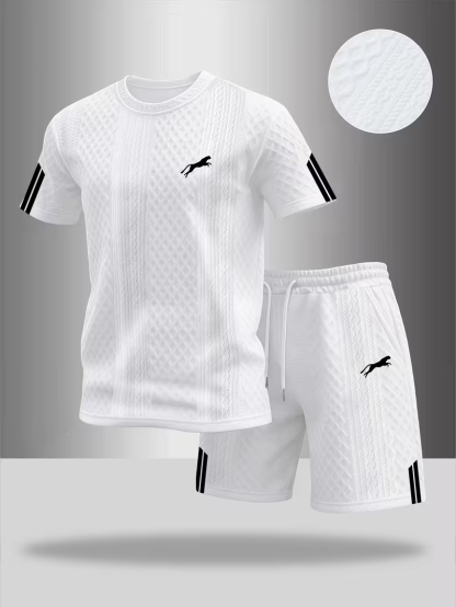 ⏰ Dernier jour : 50 % de réduction ! 🔥 – Ensemble d’été pour homme avec t-shirt et short à motif en relief