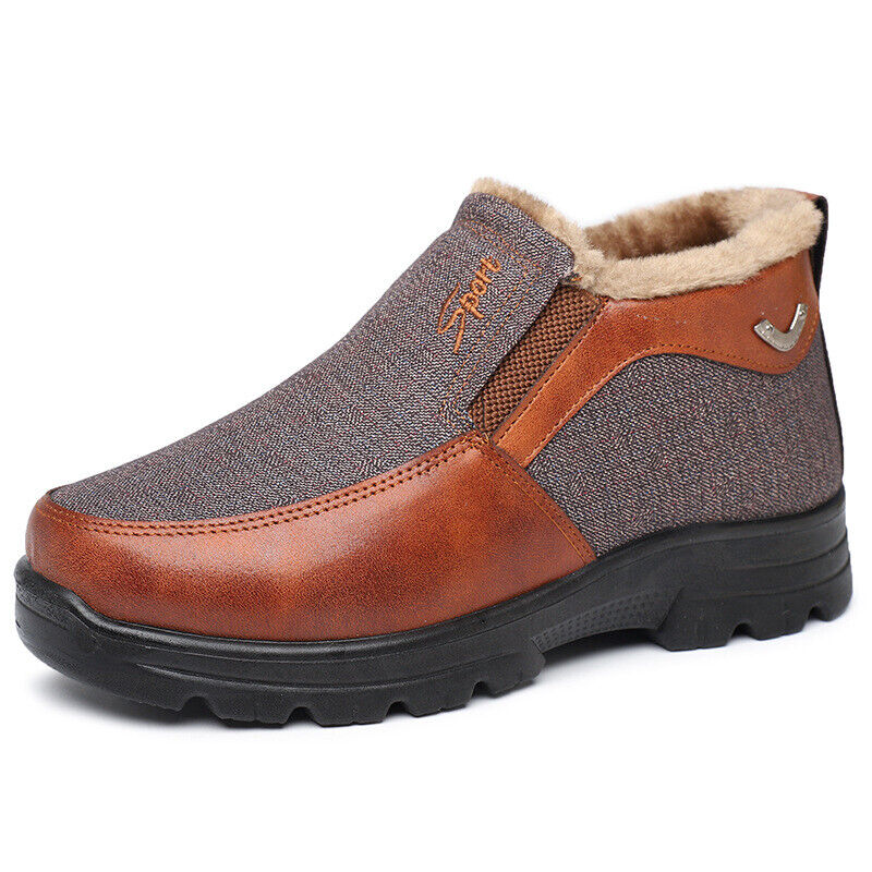 Men's Winter Fleece Waterproof Warm Non-Slip Orthopedic Shoes Snow Ankle Boots (Medical Certification)