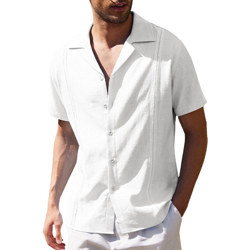 Korte mouwen casual overhemd van katoen en linnen voor mannen, Cubaanse stijl - speciaal voor het strand