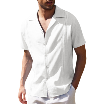 Korte mouwen casual overhemd van katoen en linnen voor mannen, Cubaanse stijl - speciaal voor het strand