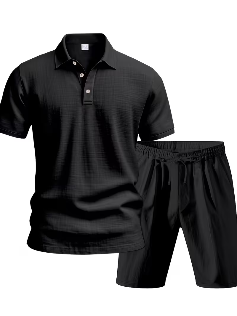 ⏰ Dernier jour : 50 % de réduction ! 🔥 – Ensemble d’été en lin pour homme avec chemise à manches courtes et short