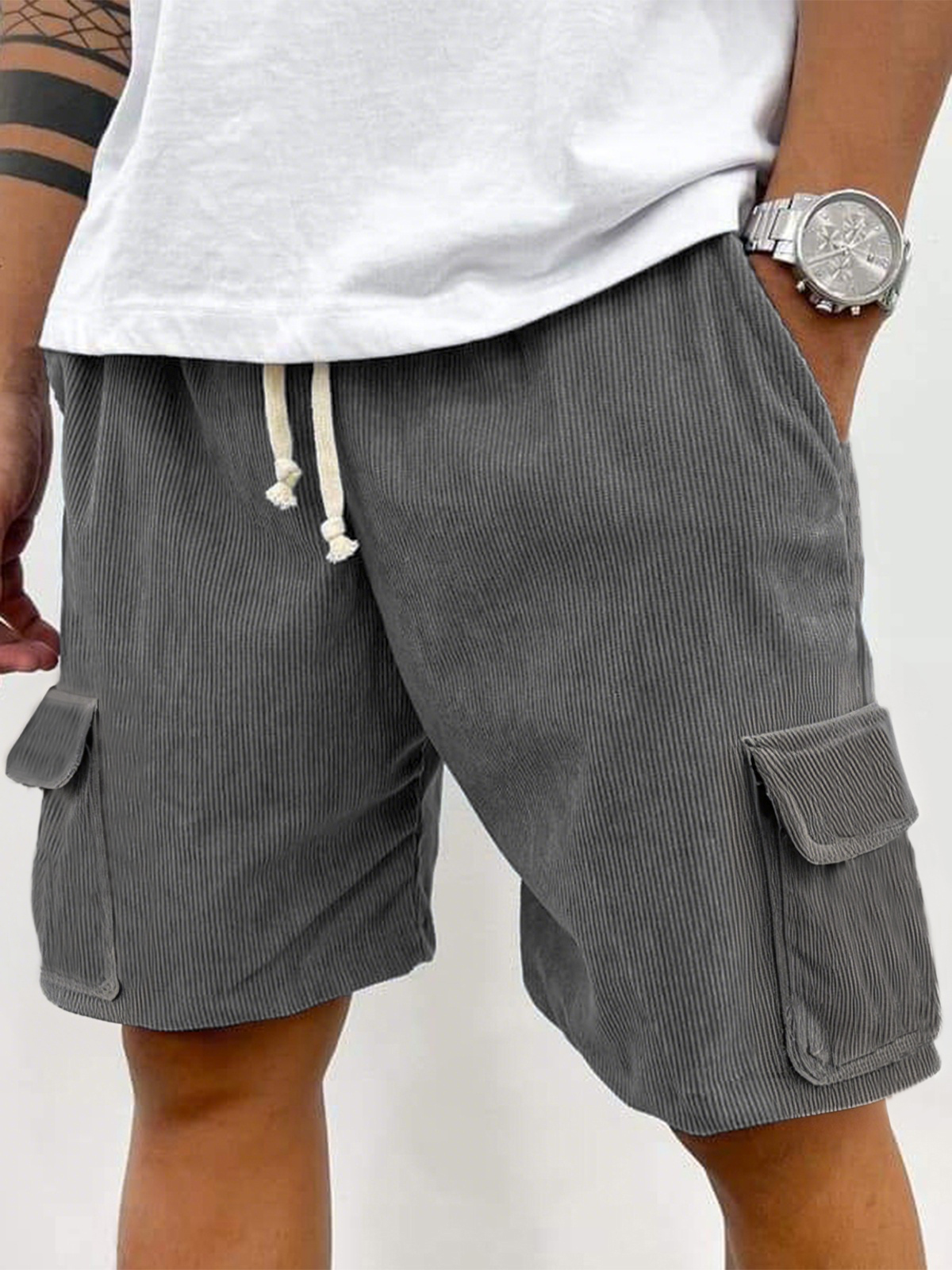 Heren Corduroy Stijlvolle Multi-Pocket Vetersluiting Utility Casual Cargo Shorts