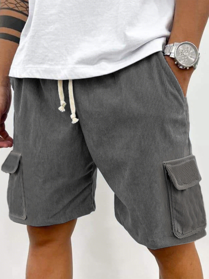 Heren Corduroy Stijlvolle Multi-Pocket Vetersluiting Utility Casual Cargo Shorts