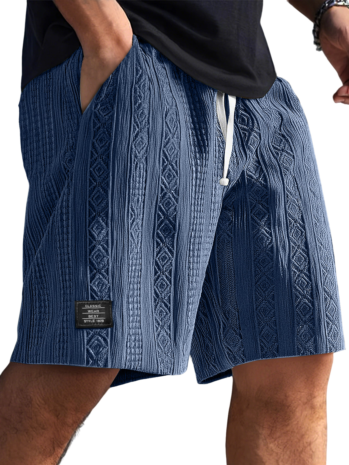 Korte, casual en comfortabele broek voor mannen met geborduurd logo en jacquardtextuur
