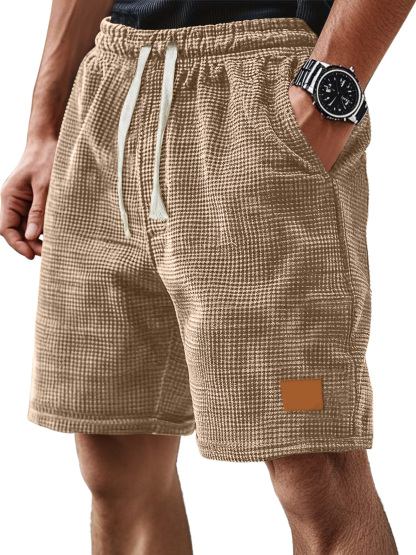 Korte comfortabele ribfluwelen broek voor mannen, casual pasvorm, ruim en comfortabel, met trekkoord