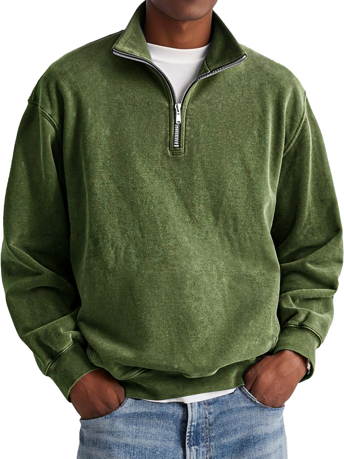 Heren polo met hoge kraag en rits, retro stijl