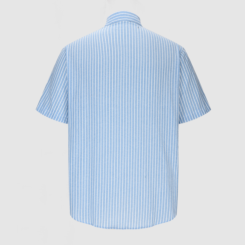 Chemise courte à manches pour homme en coton et lin rayée décontractée