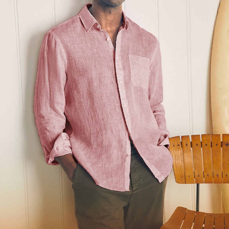 Chemise Décontractée De Base En Coton Et Lin Pour Gentleman