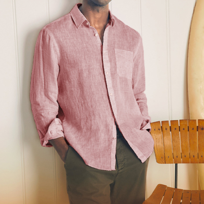 Chemise Décontractée De Base En Coton Et Lin Pour Gentleman