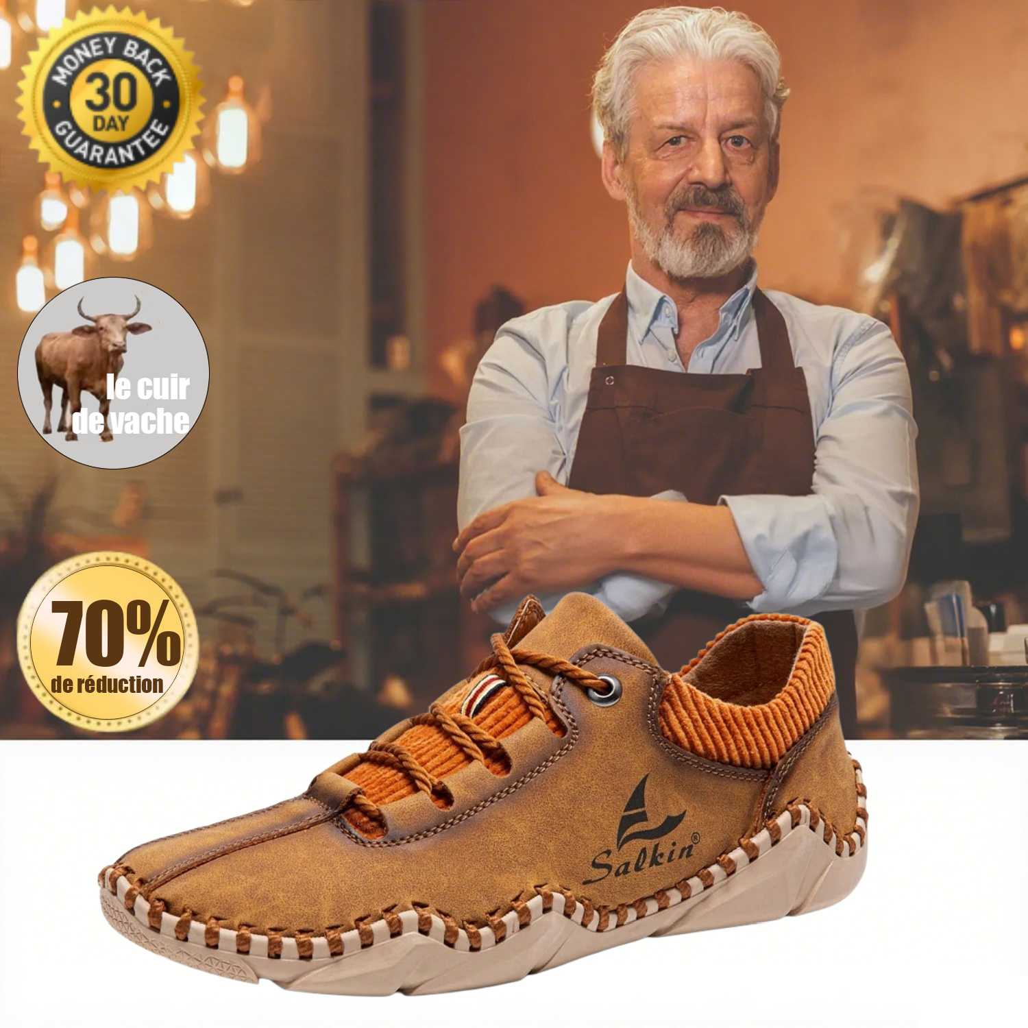 [Dernier jour -70 % - Ne manquez pas cette occasion] 🔥 Chaussures de marche en cuir de veau pour hommes 👞 Cousues à la main ✅ Soutien de la voûte plantaire - Soulagement de la douleur pour une marche confortable