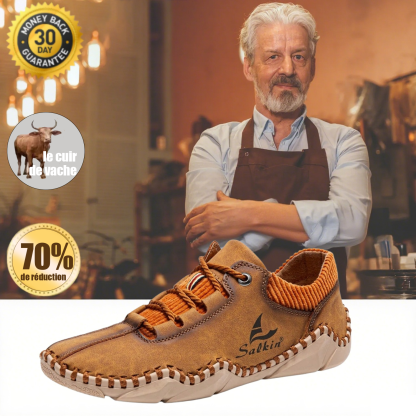 [Dernier jour -70 % - Ne manquez pas cette occasion] 🔥 Chaussures de marche en cuir de veau pour hommes 👞 Cousues à la main ✅ Soutien de la voûte plantaire - Soulagement de la douleur pour une marche confortable