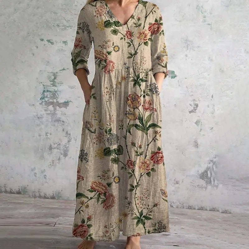 【Manches Longues】Robe Vintage À Imprimé Floral
