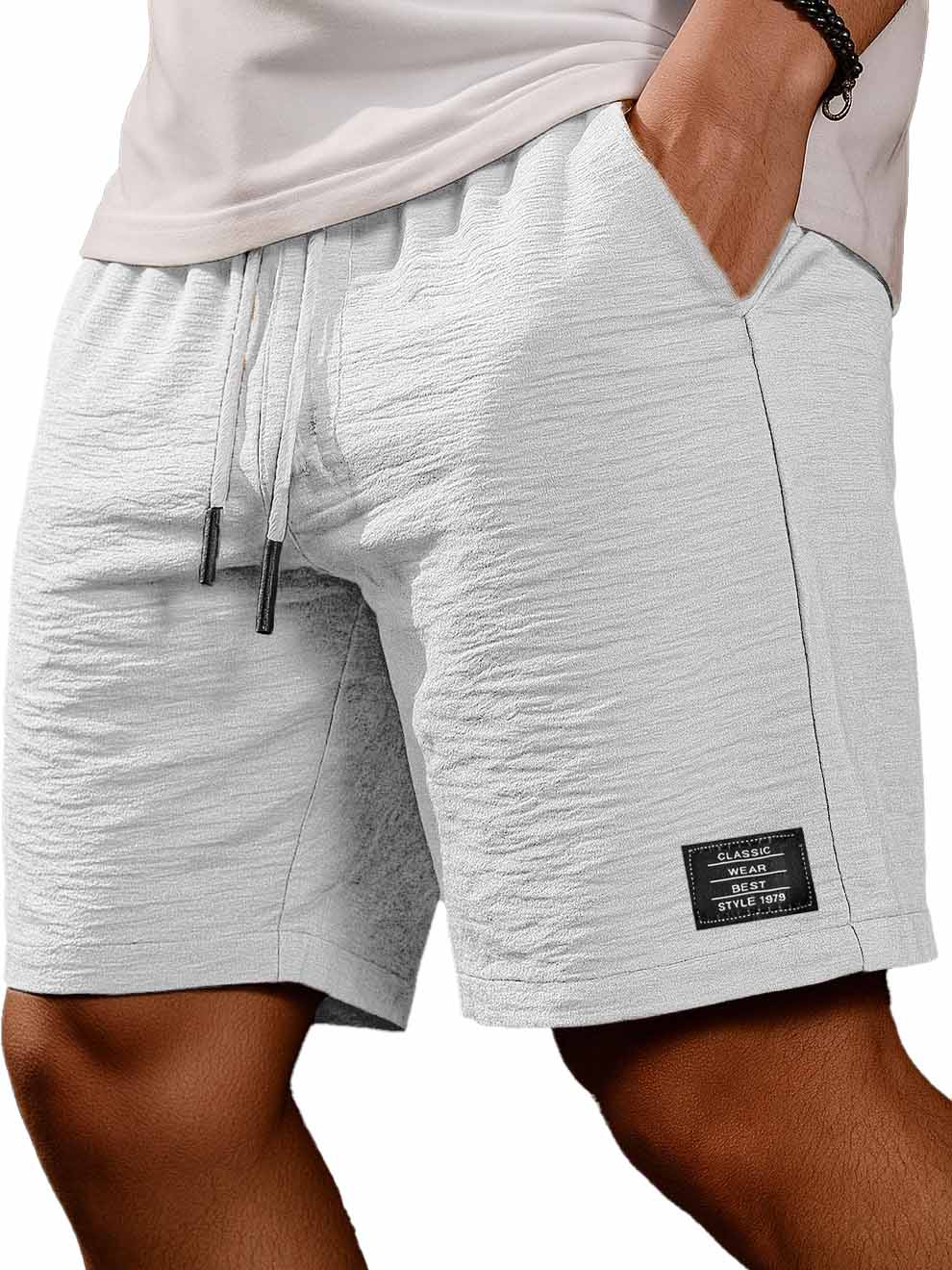 Men's Casual Daily Pleated Fabric Embroidered Logo Pocket Shorts