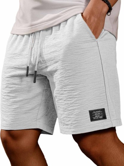 Men's Casual Daily Pleated Fabric Embroidered Logo Pocket Shorts