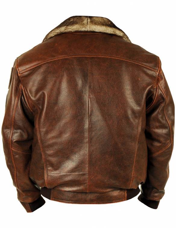 VESTE EN CUIR DE PILOTE TOP GUN JOLLY ROGERS - MARRON