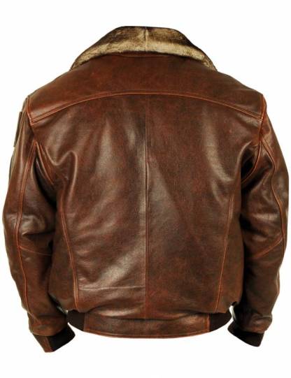 VESTE EN CUIR DE PILOTE TOP GUN JOLLY ROGERS - MARRON