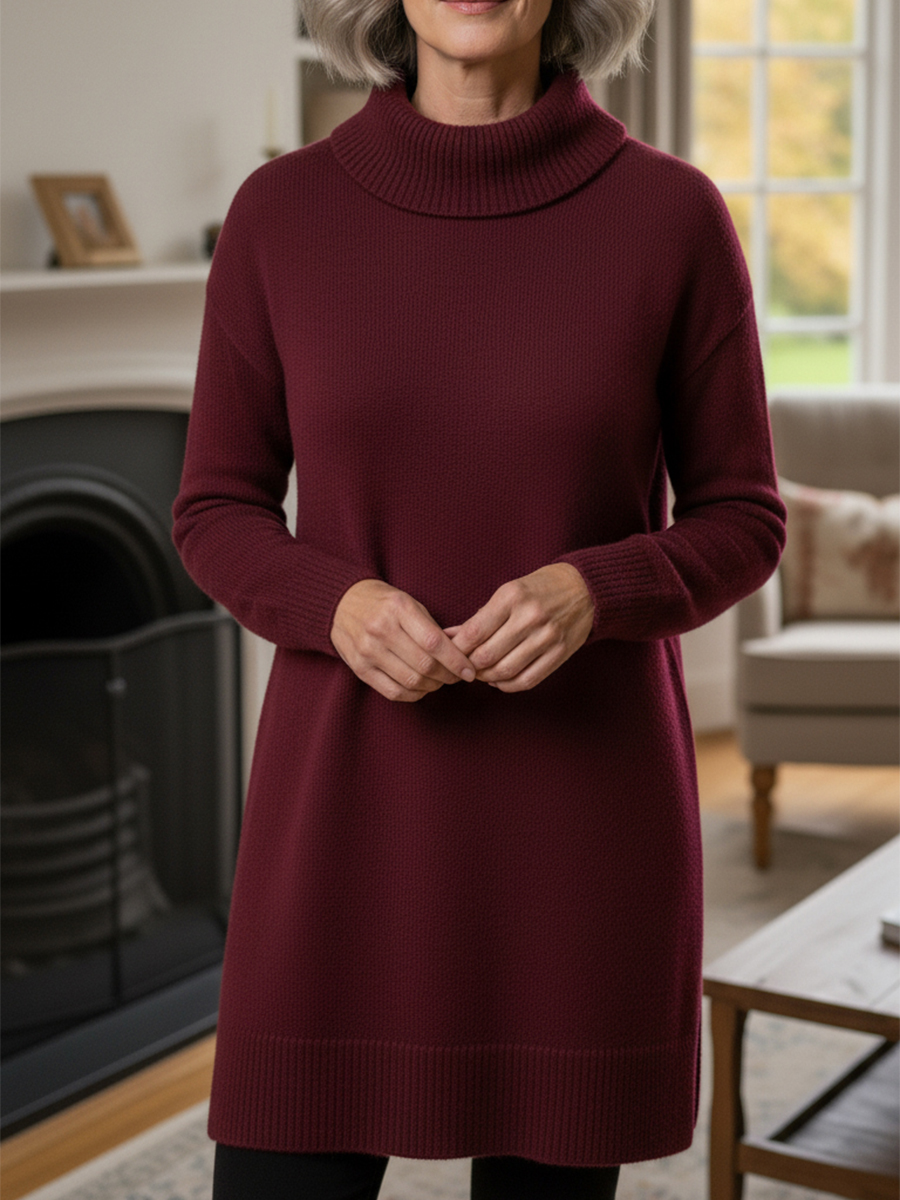 Nieuwe Aankomsten🔥 Dames Elegante Cowl Neck Zachte Brei Lange Mouw Tuniek Top - Ontspannen Pasvorm Herfst Winter Pullover
