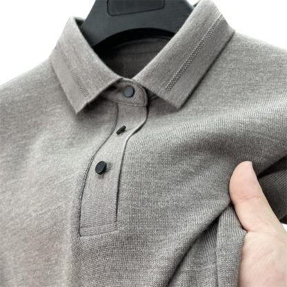 Nieuwe gebreide polo trui voor mannen met kleurcontrast, lange mouwen
