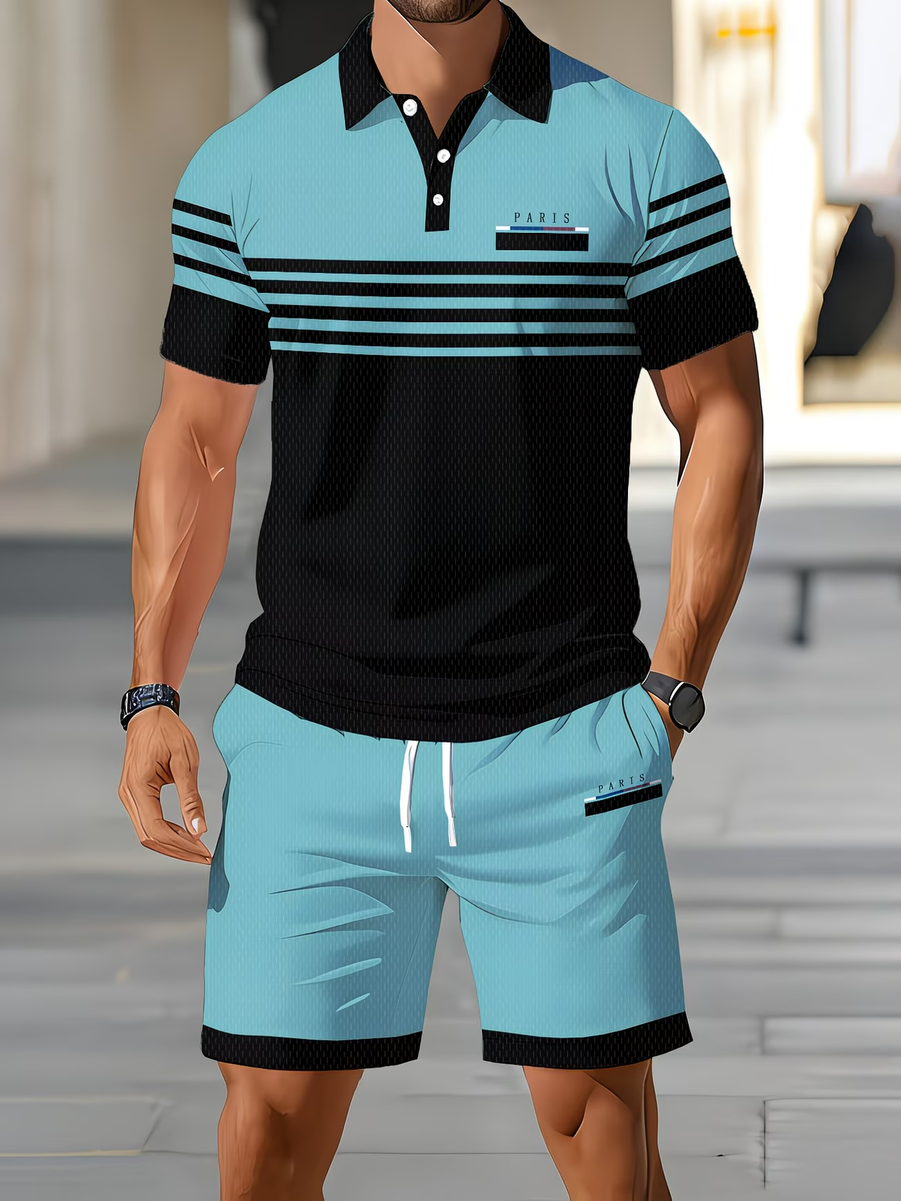 ⏰ Dernier jour : -50 % ! 🔥 Ensemble polo et short pour homme – look estival et sportif