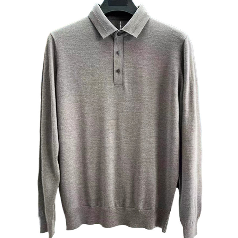 Nieuwe gebreide polo trui voor mannen met kleurcontrast, lange mouwen