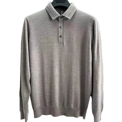 Nieuwe gebreide polo trui voor mannen met kleurcontrast, lange mouwen