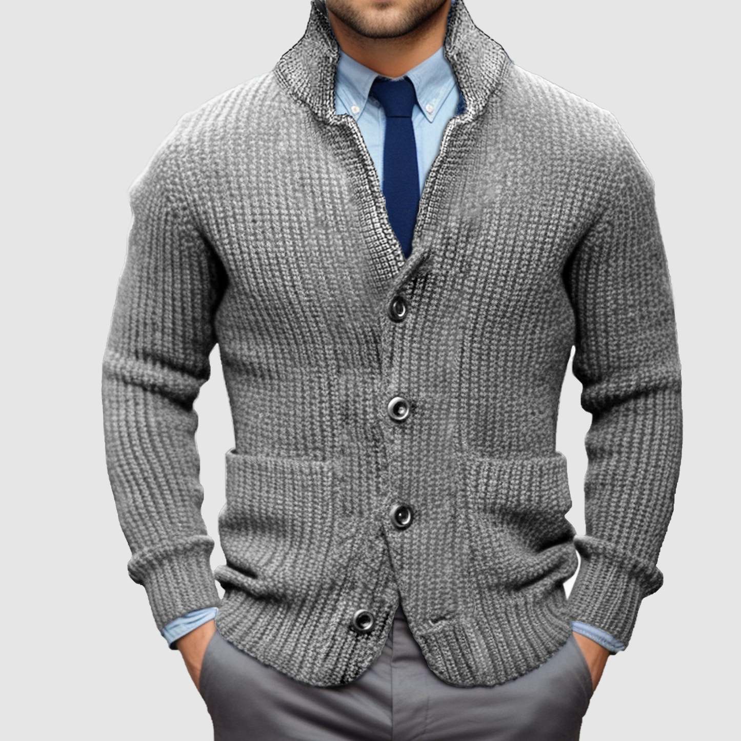 Veste Cardigan Homme à Col Montant et Chaude