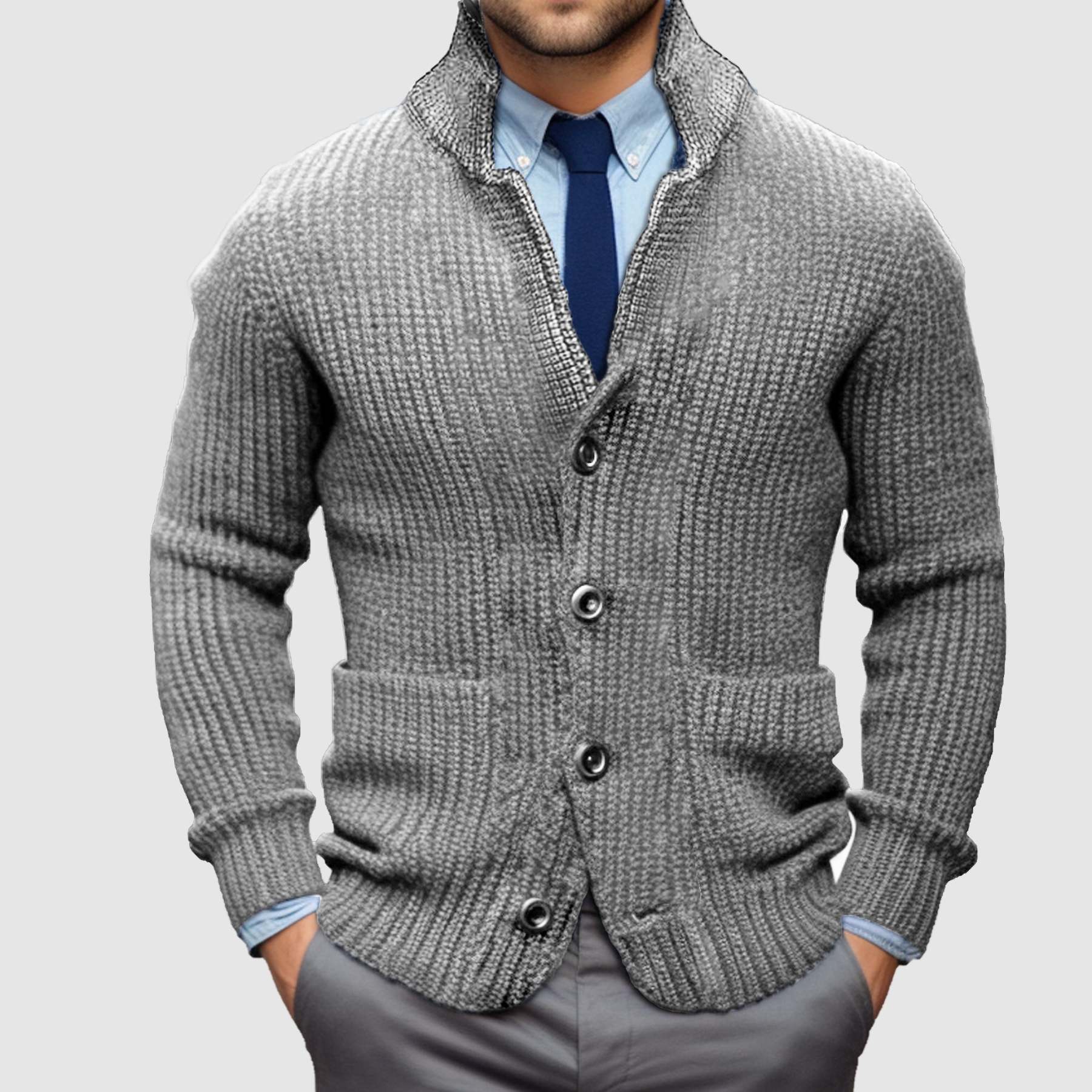 Veste Cardigan Homme à Col Montant et Chaude