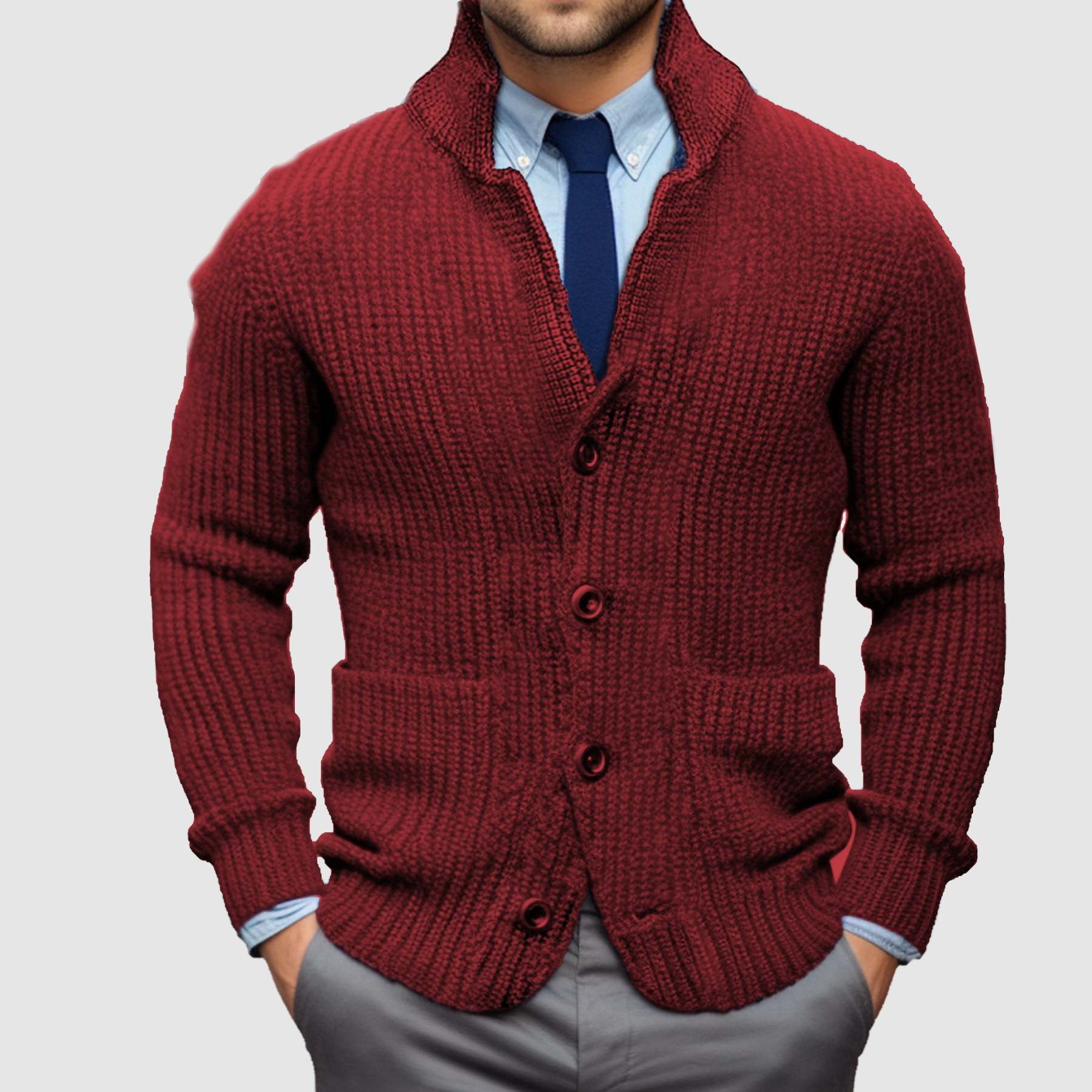 Veste Cardigan Homme à Col Montant et Chaude