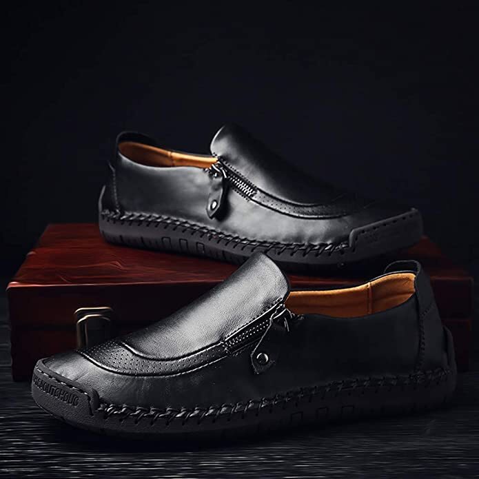 🔥On This Week Sale 70% OFF🔥Mens Side Zipper Casual Comfy Leather Slip On Loafers, Comfy Orthopedic Walking Shoes
