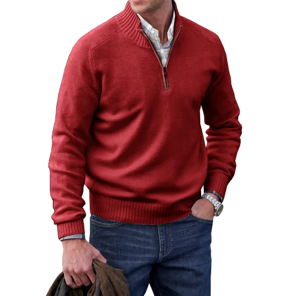 Pull met rits van kasjmier voor heren, casual stijl, winter