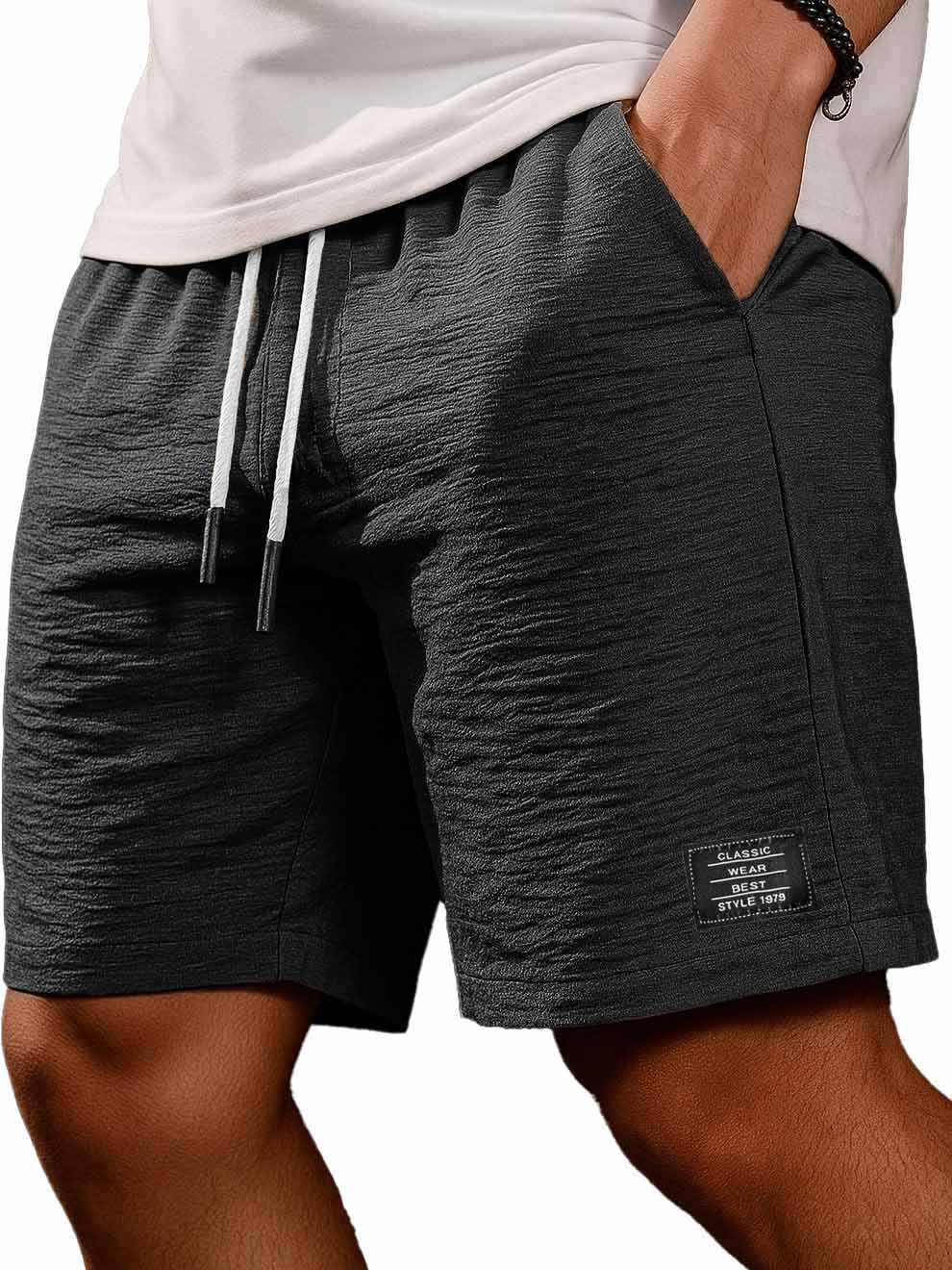 Men's Casual Daily Pleated Fabric Embroidered Logo Pocket Shorts