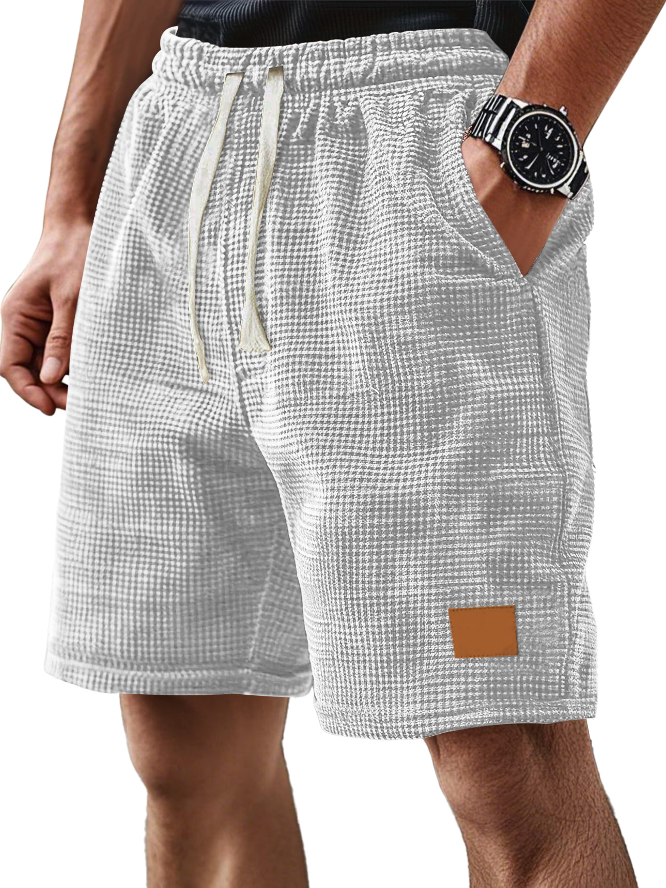 Korte comfortabele ribfluwelen broek voor mannen, casual pasvorm, ruim en comfortabel, met trekkoord
