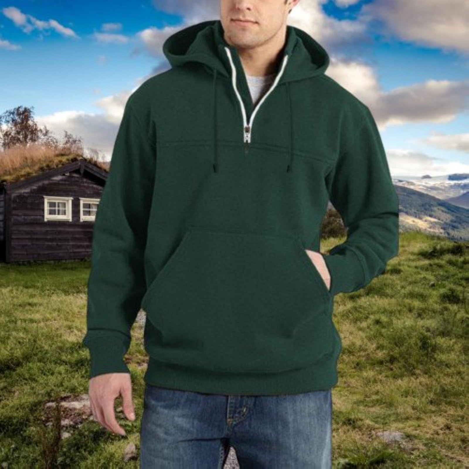 Sweat à capuche à manches longues pour homme, style décontracté avec poche