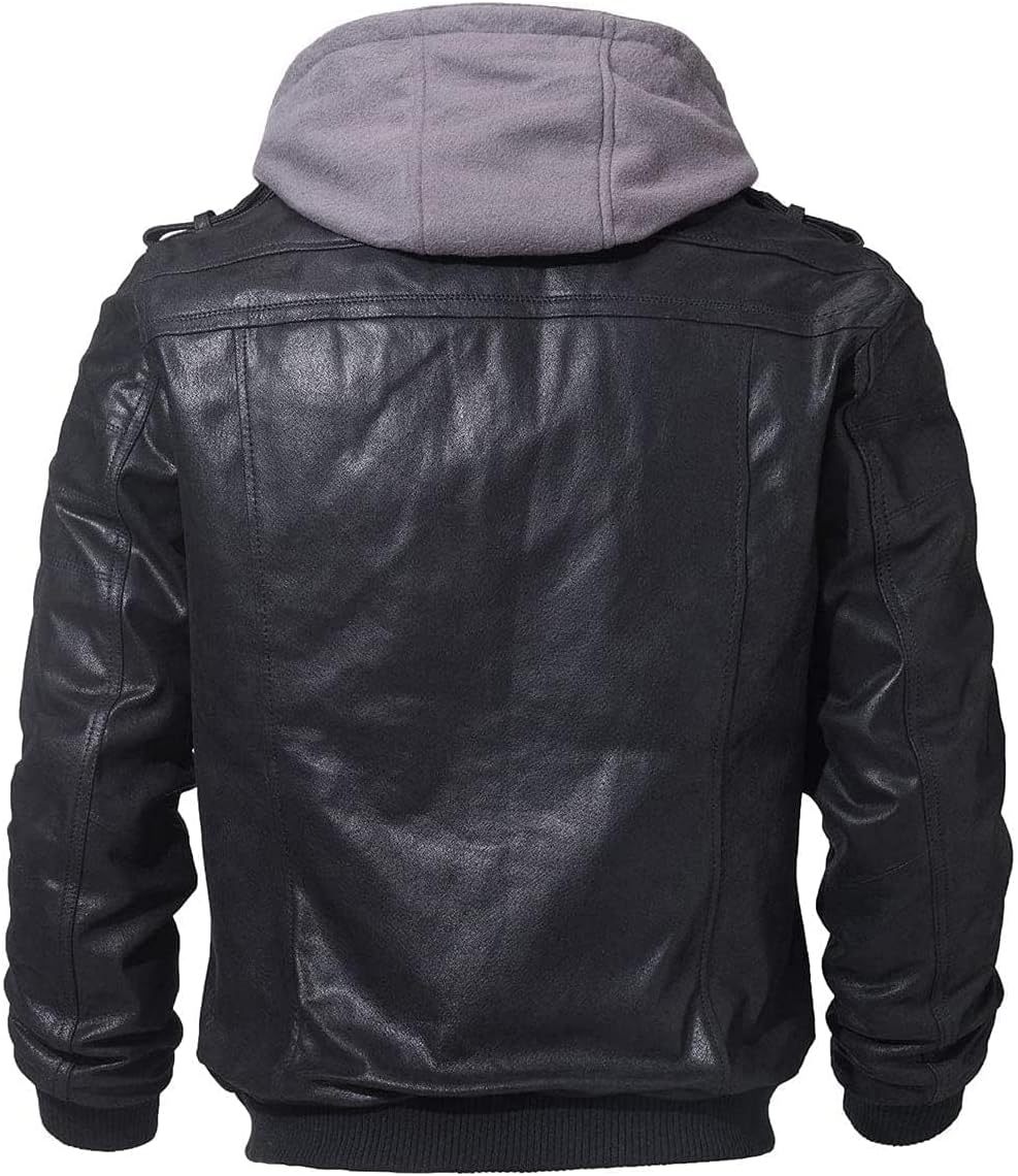 RCELINE Veste en Cuir véritable Homme à Capuche Blouson
