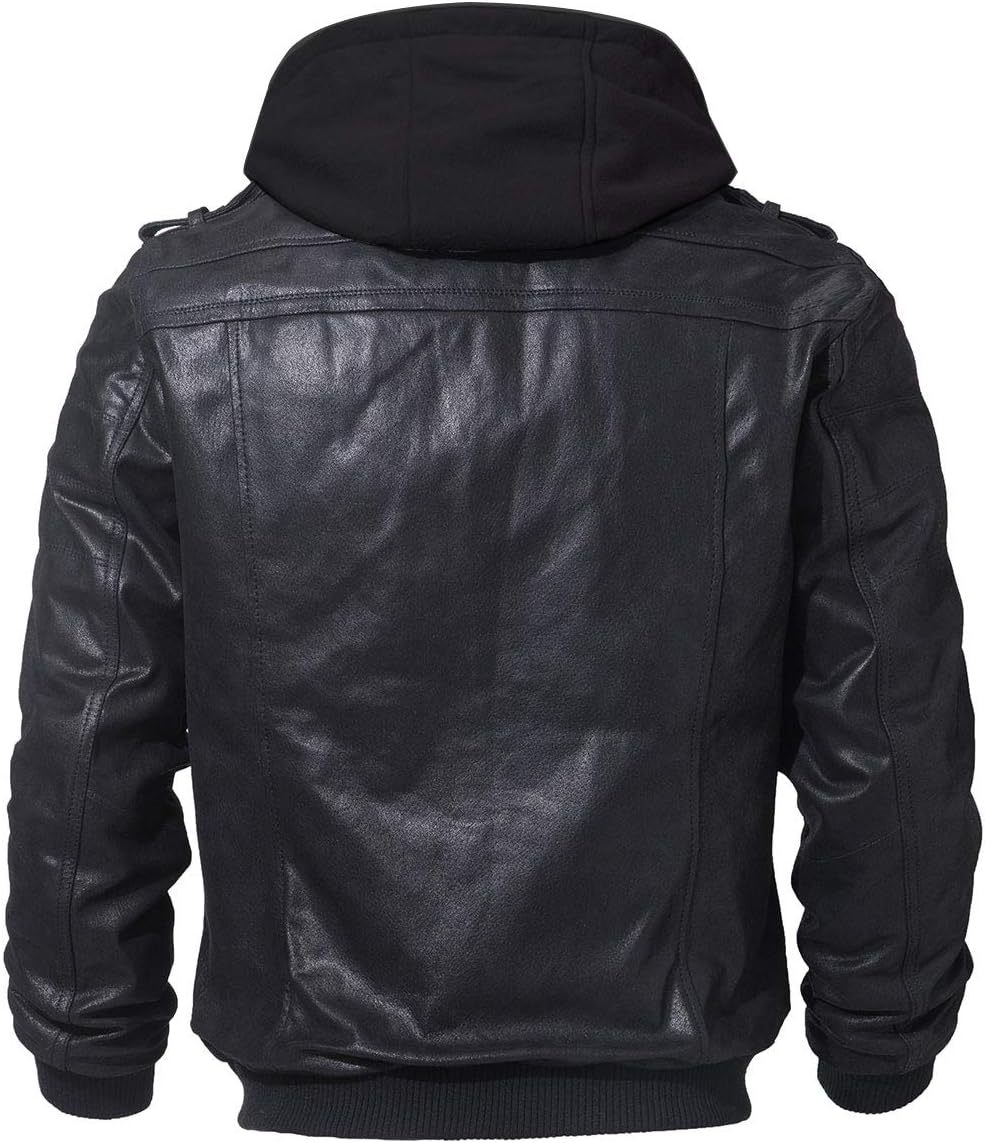 RCELINE Veste en Cuir véritable Homme à Capuche Blouson