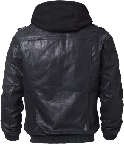 RCELINE Veste en Cuir véritable Homme à Capuche Blouson