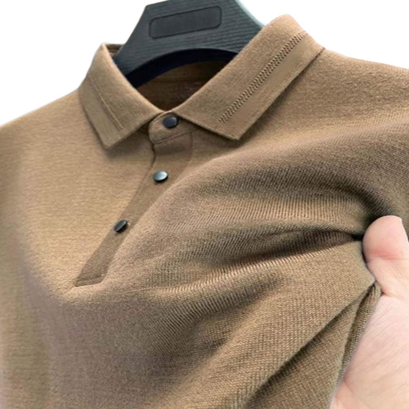 Nieuwe gebreide polo trui voor mannen met kleurcontrast, lange mouwen