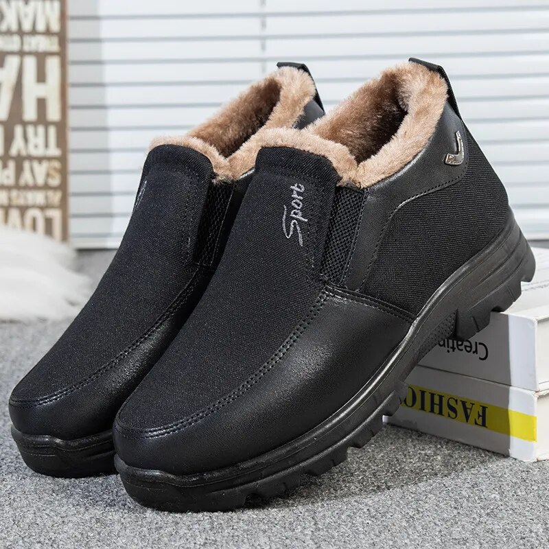 Men's Winter Fleece Waterproof Warm Non-Slip Orthopedic Shoes Snow Ankle Boots (Medical Certification)