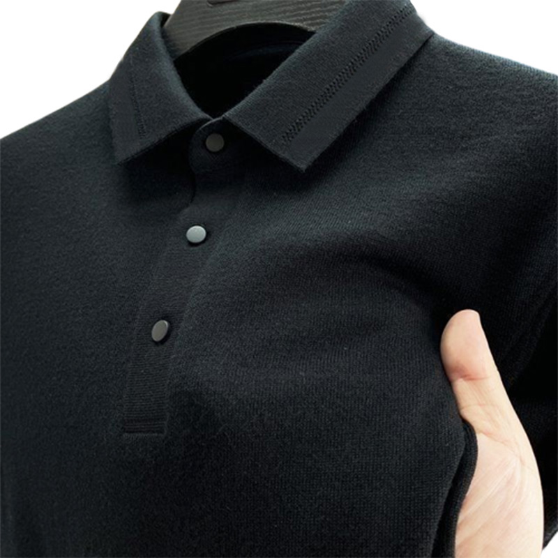 Nieuwe gebreide polo trui voor mannen met kleurcontrast, lange mouwen