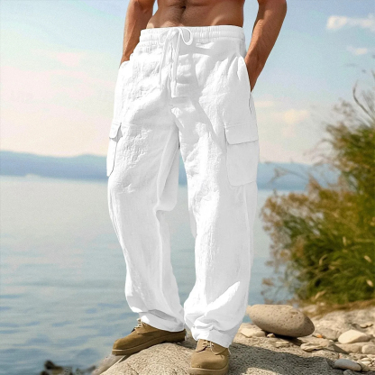 Pantalon en lin pour homme – Pantalon d'été décontracté, longueur classique, idéal pour le quotidien, les vacances et les voyages