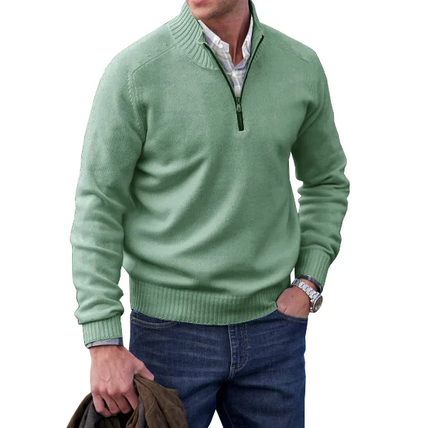 Heren cashmere ritsbasispull, casual stijl, winter