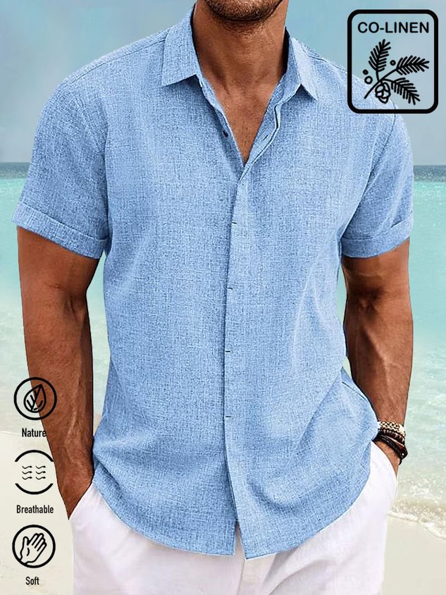 Royaura® Multi-color Basic Natural Fiber Plain Men's Button Down Short Sleeve Shirt