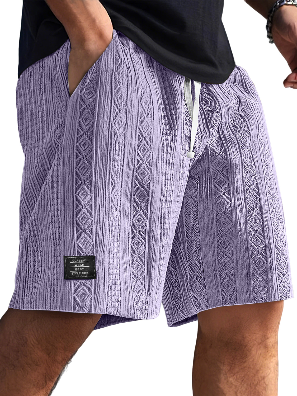 Korte, casual en comfortabele broek voor mannen met geborduurd logo en jacquardtextuur