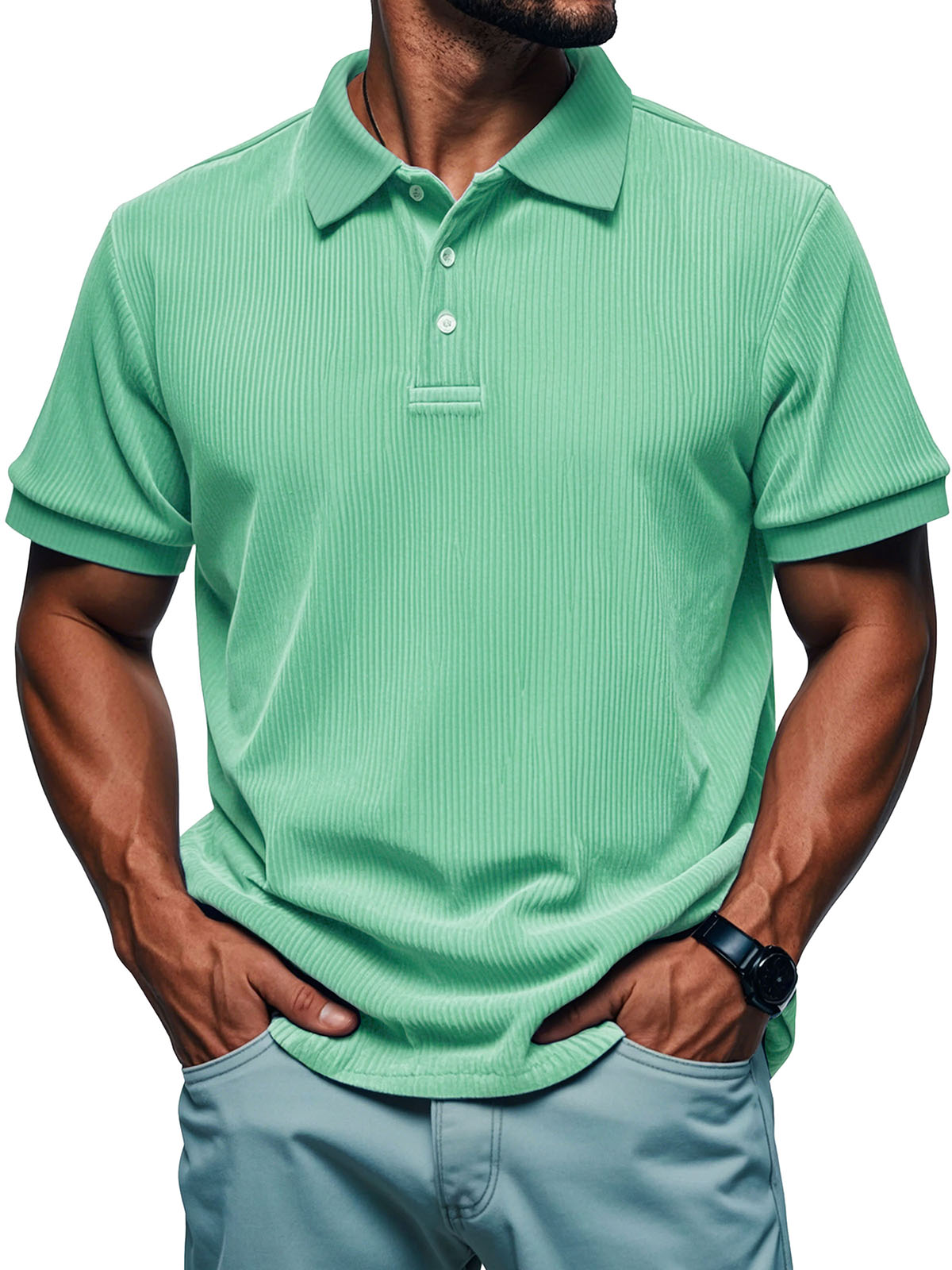 Chemise polo rétro décontractée à manches courtes avec col à revers pour homme